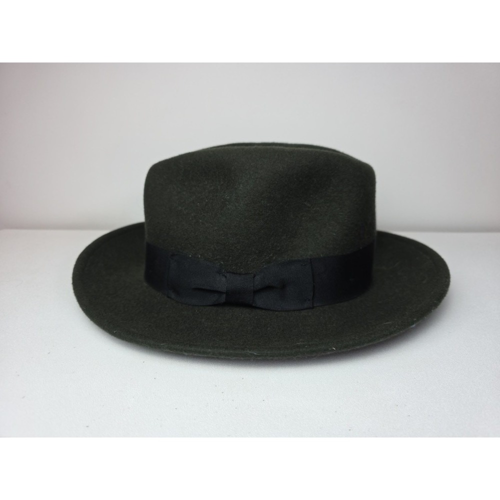 Epoch Vintage Classy Academia Mens Wool Fedora Hat Size L-XL Green Herringbone
